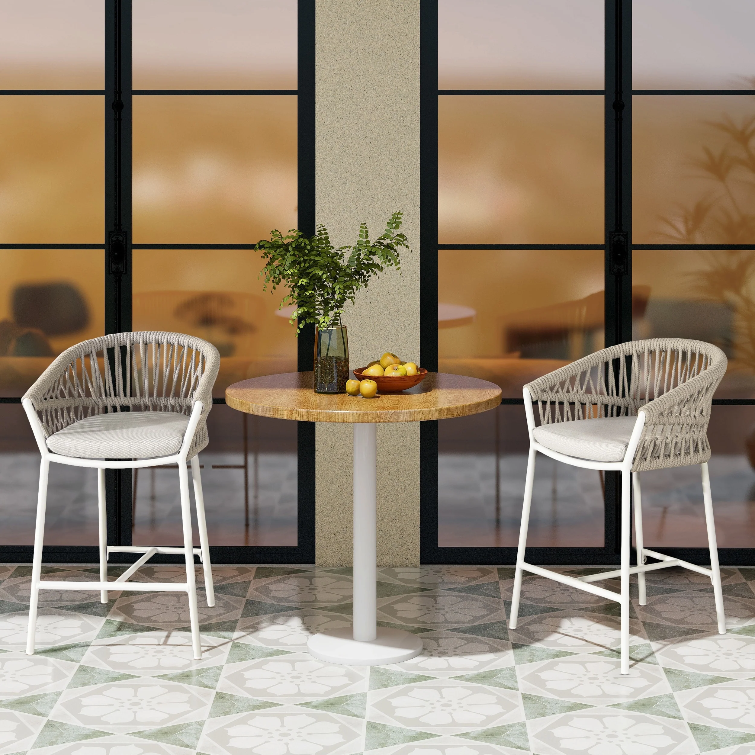 Maiden 27 Woven Rope Upholstered Patio Counter Stools (Set of 2)