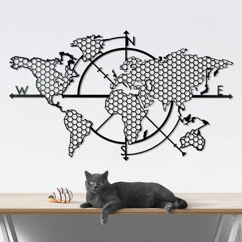 - Déco murale carte du monde en métal noir 99x57 cm