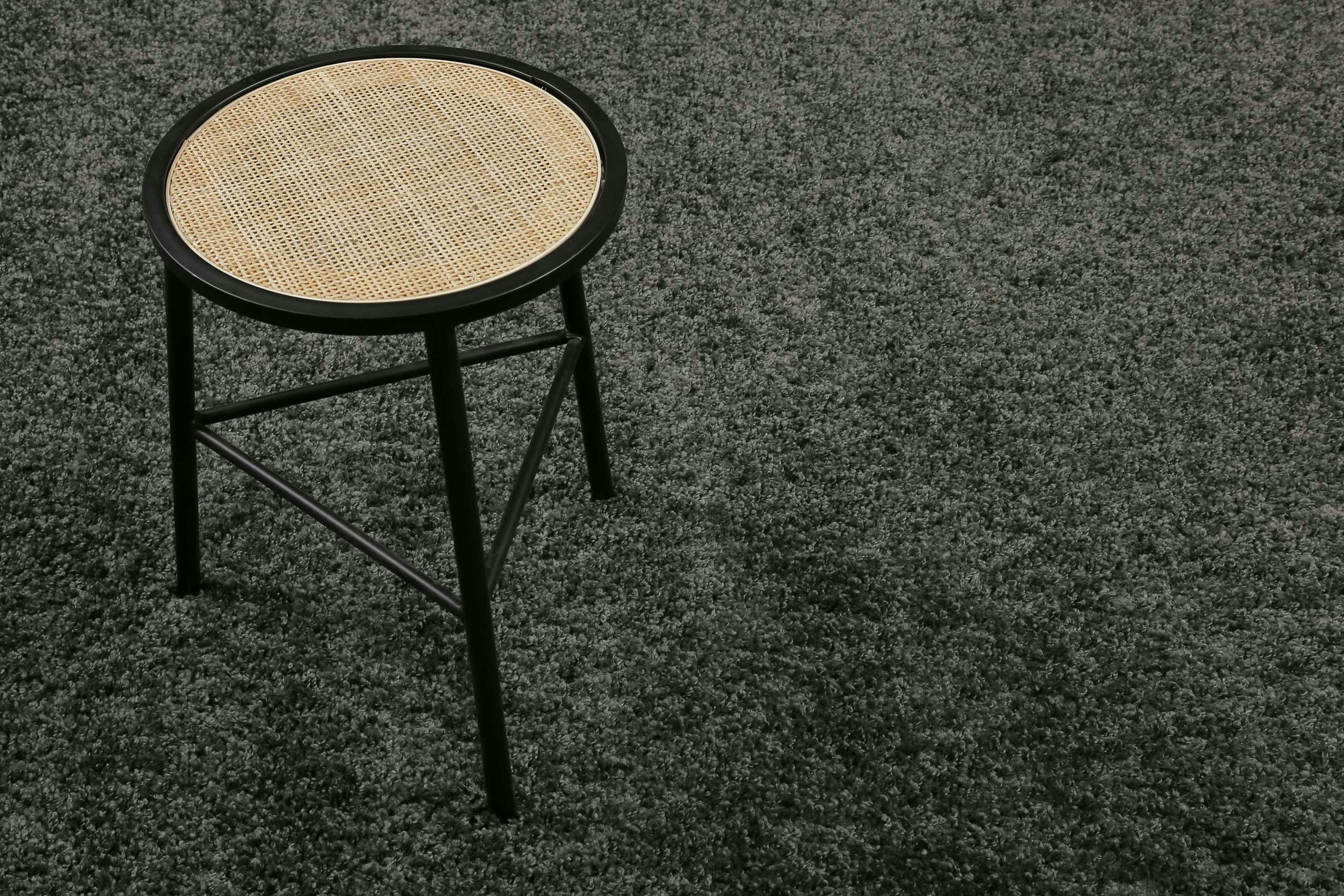 #WHISPER SHAG - Tapis rond poils longs effet bouclette gris anthracite 120 rd.