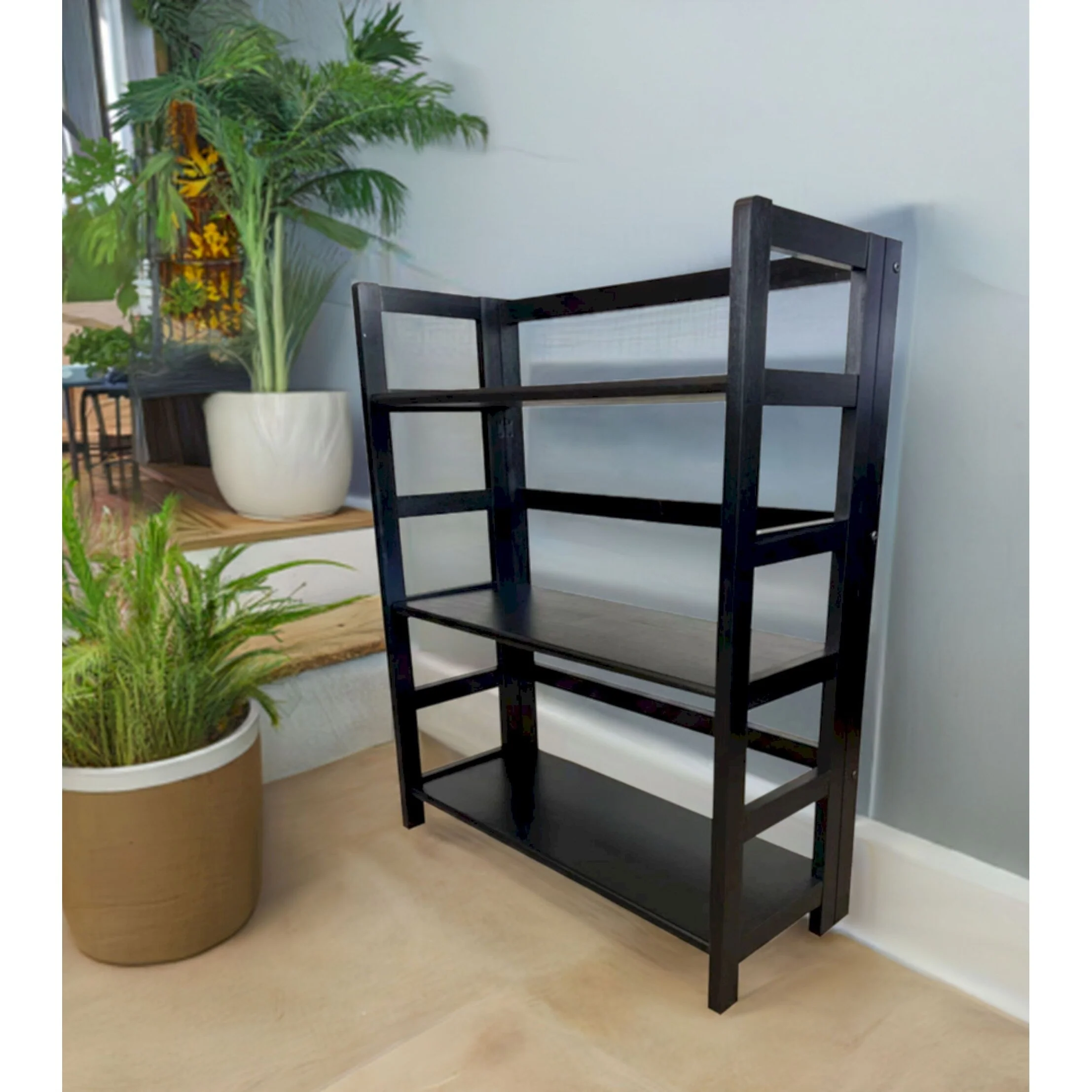 Solid Acacia 3 Shelf Folding Bookcase in Mahogany