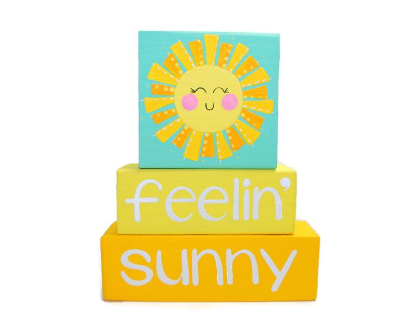 Hand Painted Wood Block Set: Summer Sunshine Tiered Tray Decor