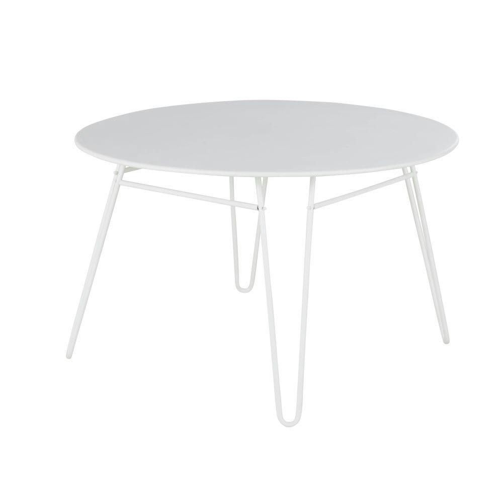 Sandrino - Table de jardin ronde en acier blanc 4 personnes