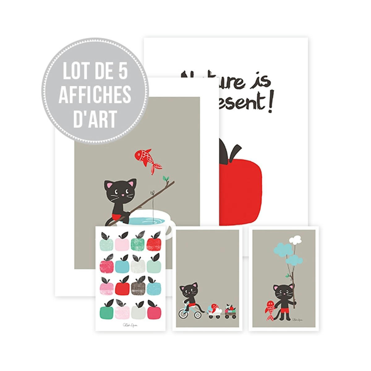 MOKA - Lot 5 affiches Moka le chat en Papier Rouge