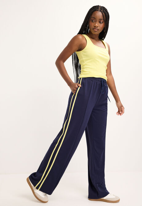 Womens Navy Side Stripe Wide Leg Joggers