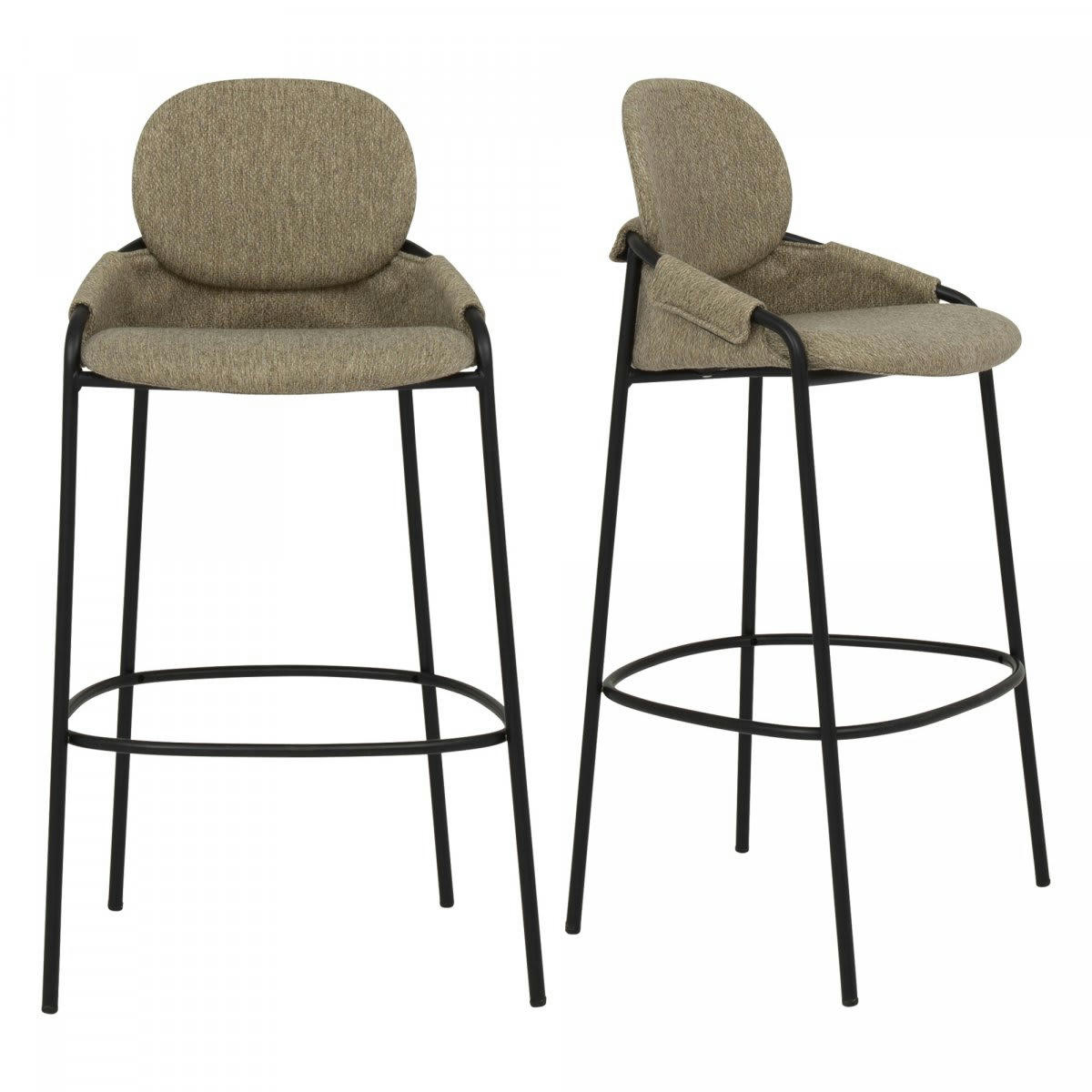 MIA - Lot de 2 tabourets de bar avec accoudoirs en tissu taupe