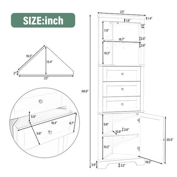 Triangle Tall Cabinet with 3 Drawers