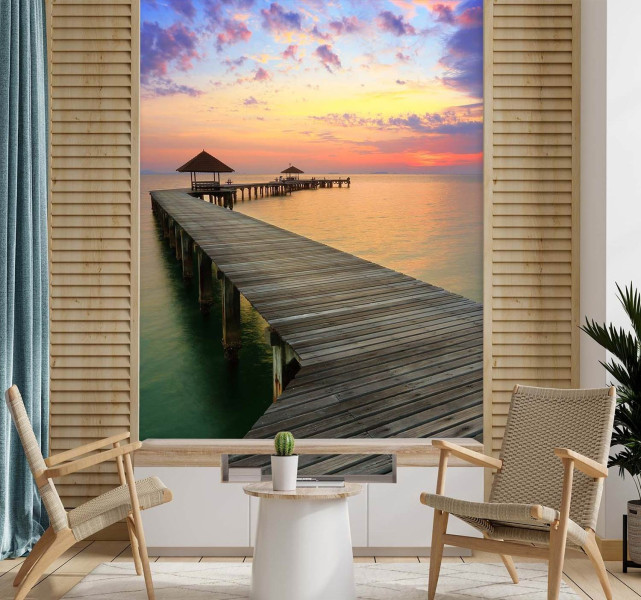 Feeby Fototapeta, Pomost zachód słońca nad morzem 100x140