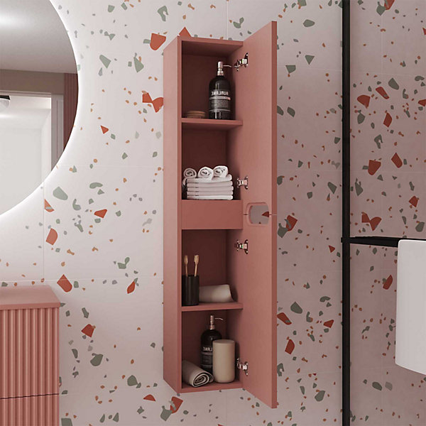 Colonne de salle de bain Terracotta Suspendu - Hauteur 120 cm - 2 Portes - LEON