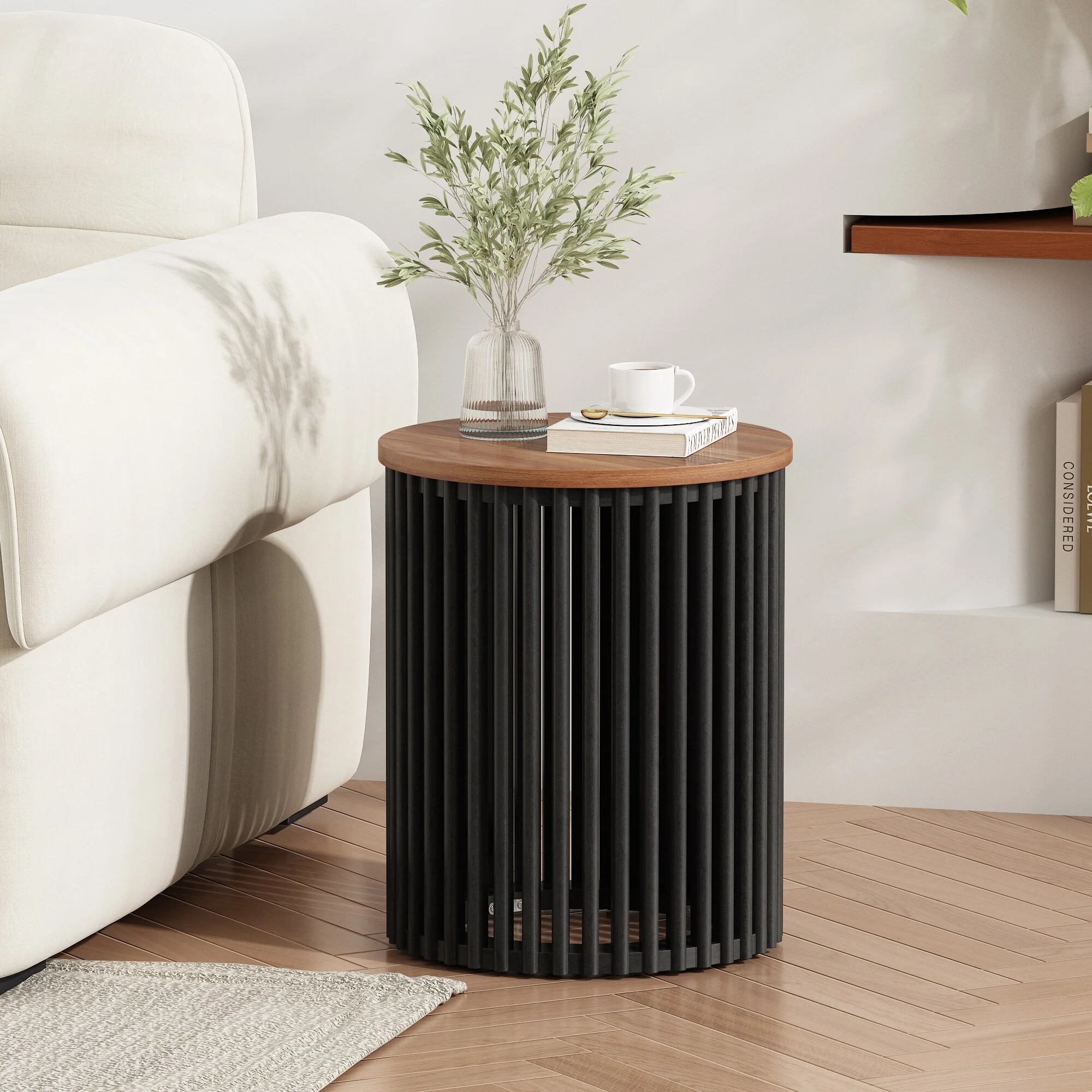 Acacia Solid Wood Coffee Table/Side Table,Natural & Black Color