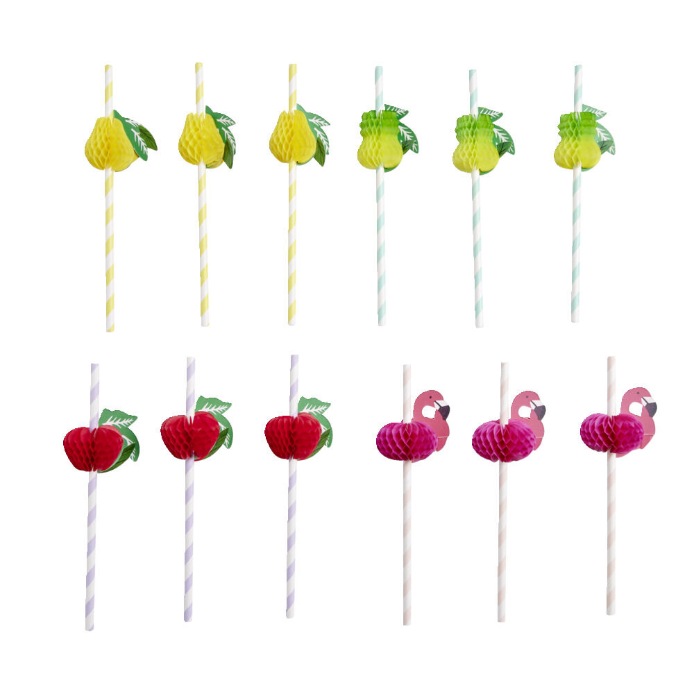 Lot de 12 pailles en papier design fruit