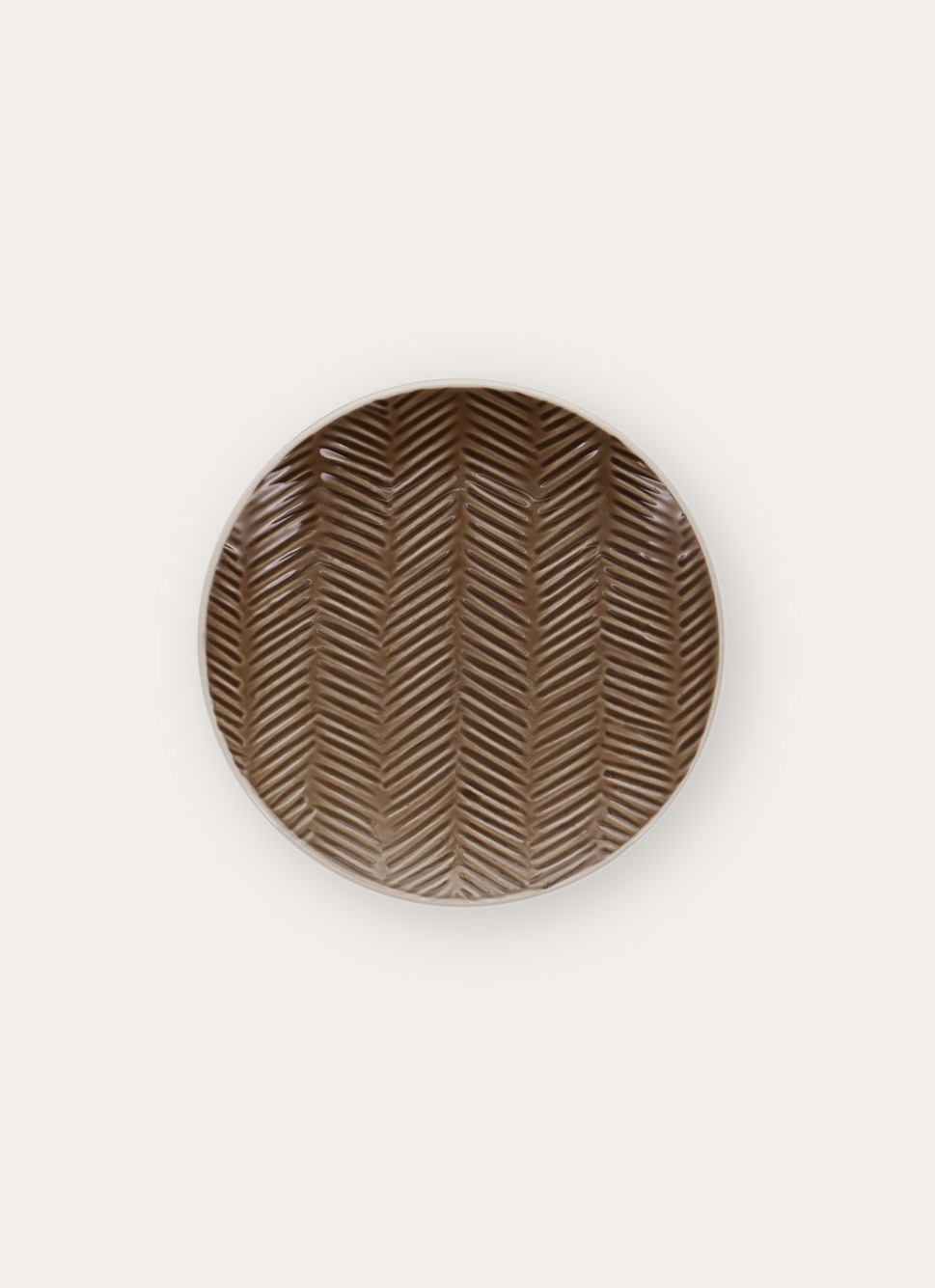 ASSIETTE à DESSERT EN GRÈS MOTIF CHEVRON RUSTIQUE MARRON