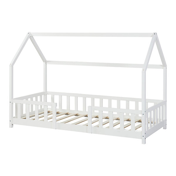 Lit d'Enfant Design Forme Maison Sisimiut Pin 200 x 90 cm Blanc Mat Laqué en.casa