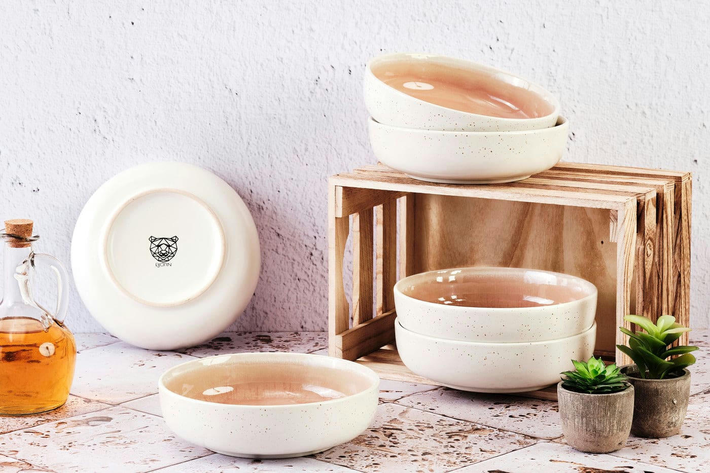 OXYGEN - Lot de 6 bols petit-déjeuner en grès rose D17,5