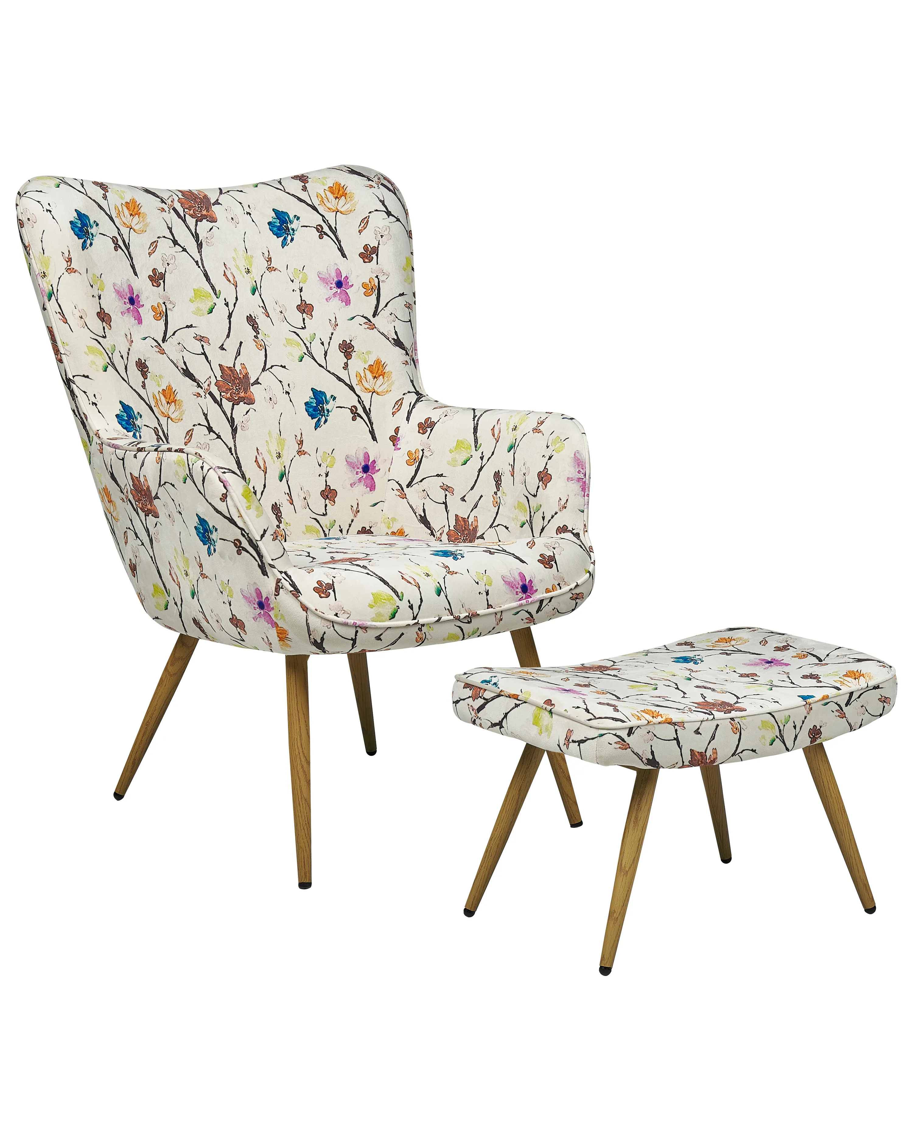 Wingback Chair VEJLE with Footstool Fabric Light Beige
