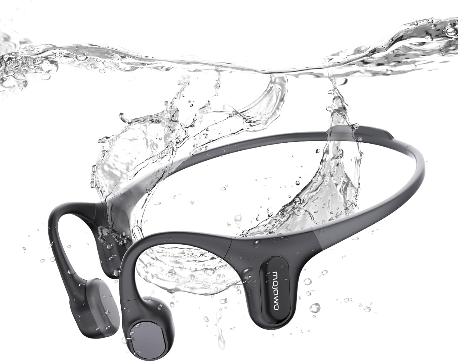 mojawa Run Plus Bone Conduction Headphones, Open-Ear Bluetooth Headphones, 32GB MP3 Player, IP68 Waterproof Swimming Earbuds, Deep Bass, Secure Fit for Running, Gym and Daily Use, Black