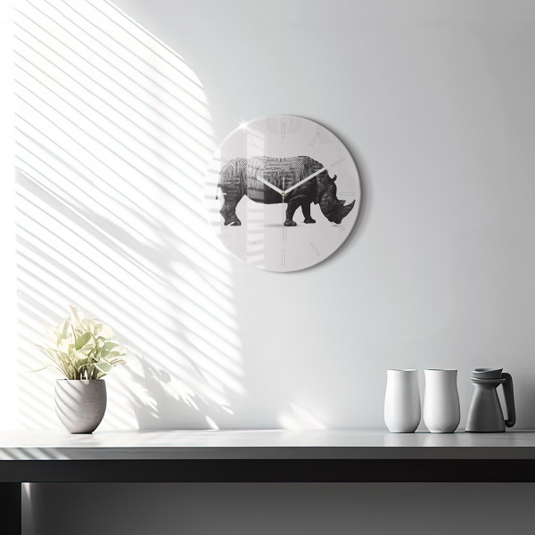 Zegar ścienny dekoracyjny cichy Nosorożec line art fi30