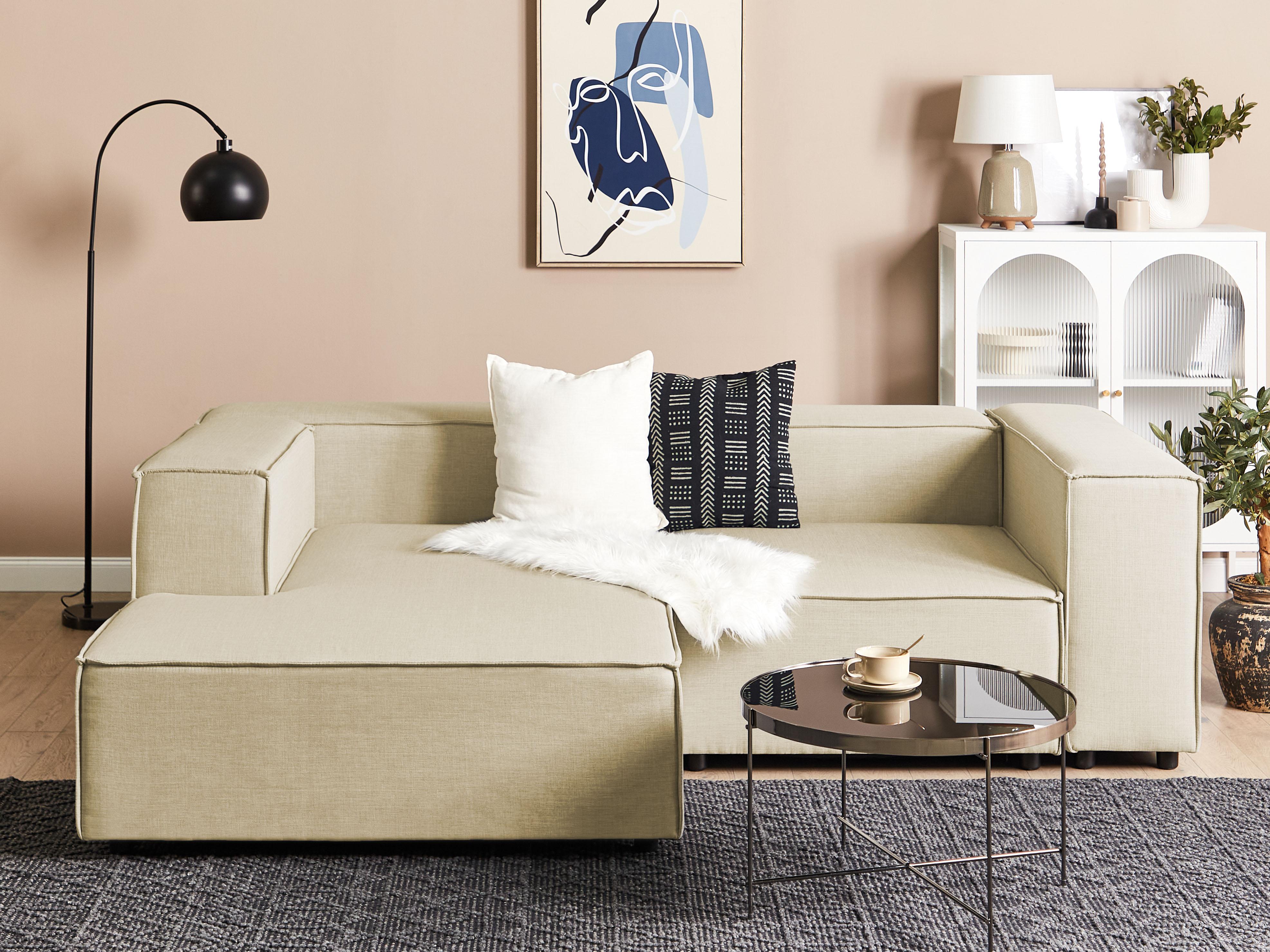 Modular Corner Sofa 2 Seater APRICA Faux Linen Beige Right Hand