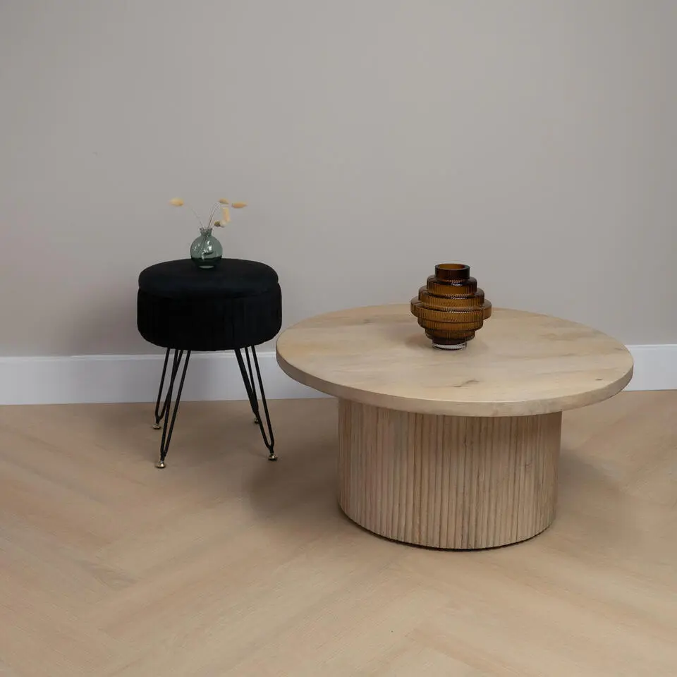 QUVIO Ronde zitkrukje - Fluweel - Met opbergruimte - &Oslash;32 cm - Zwart