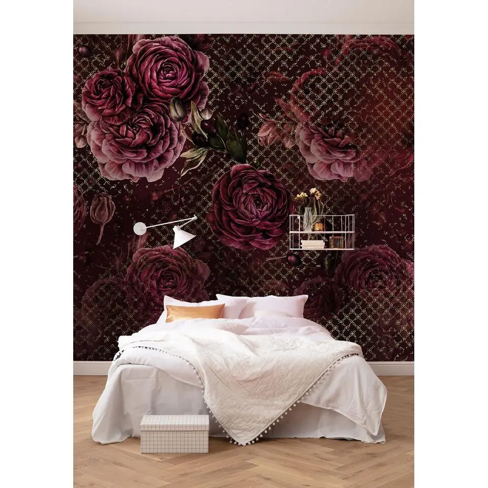 Sanders & Sanders fotobehang bloemen bordeaux rood - 350 x 280 cm
