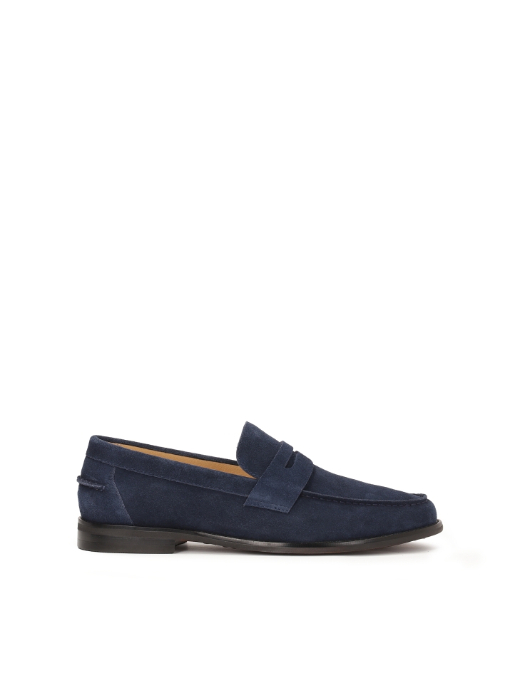 Navy blue suede loafers for men