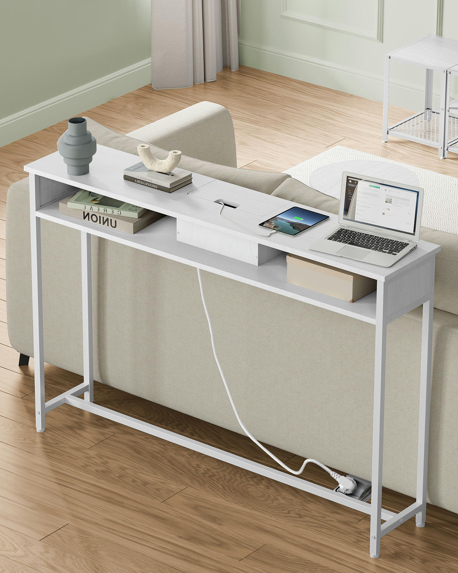 - Table de console fine en bois blanc nuage
