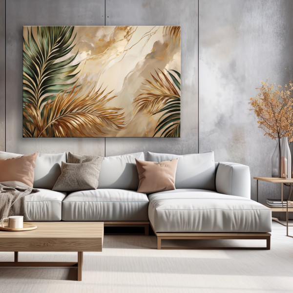 Feeby Obraz na płótnie, Liście Rośliny Boho na żłotym Marmurze 60x40