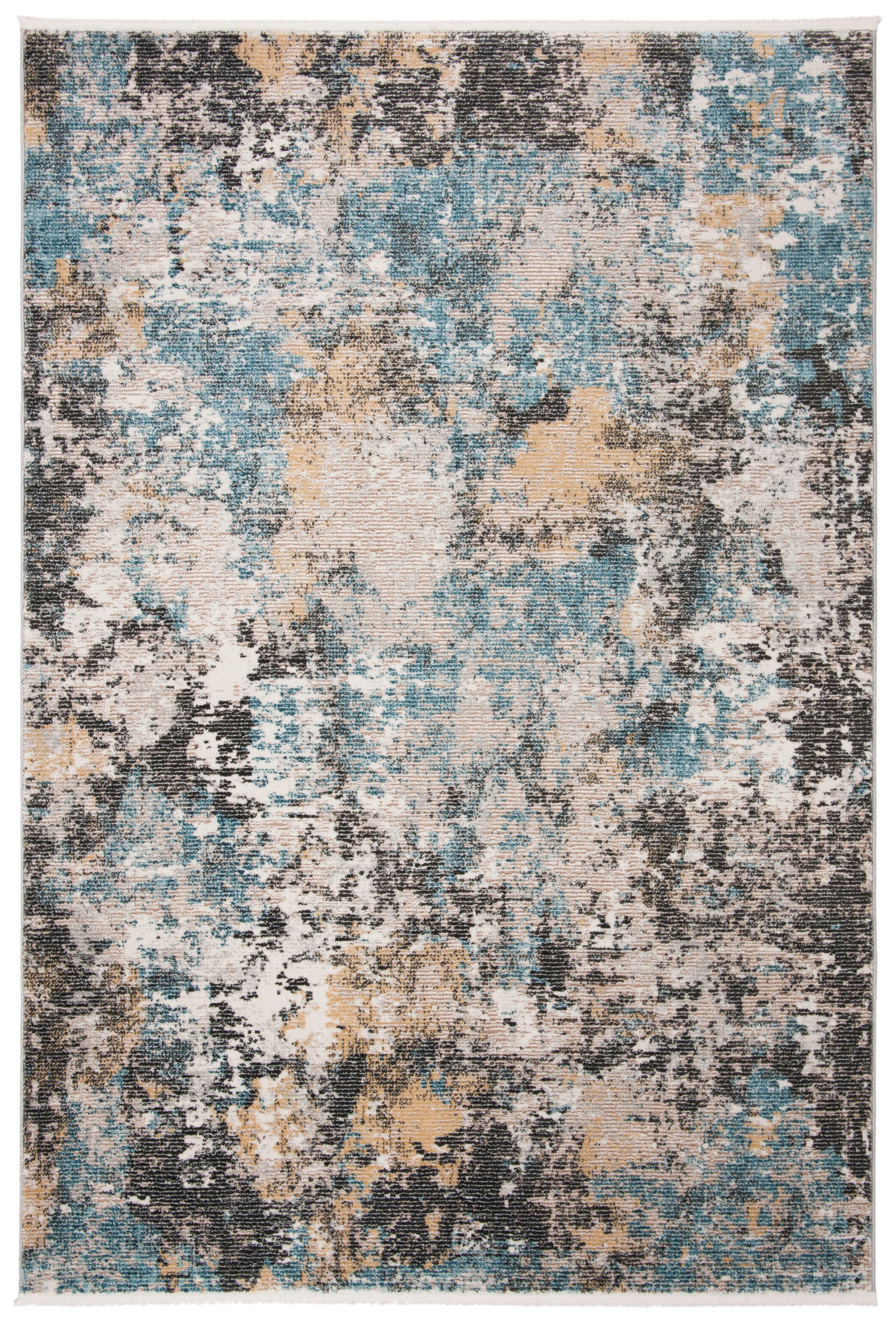 SHIVAN - Tapis de salon interieur en gris & bleu, 91 x 152 cm