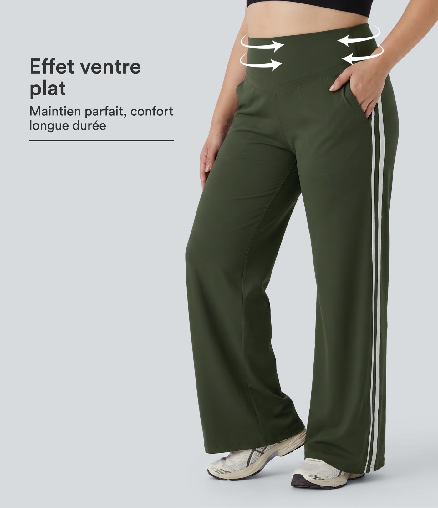 Pantalon de yoga baggy grande taille Halara UltraSculpt™ taille haute gainant à rayures color block avec poches