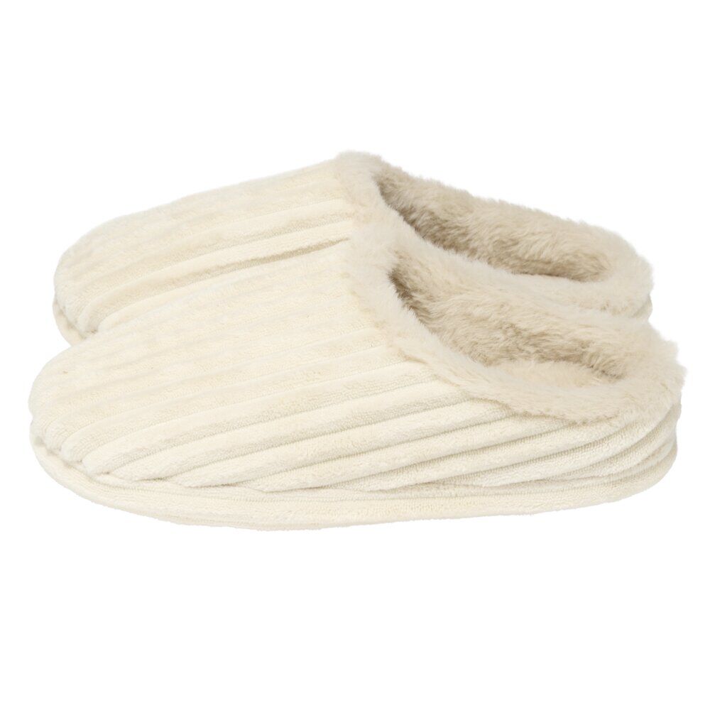 Chaussons femme côtelés fourrés beiges 40/41