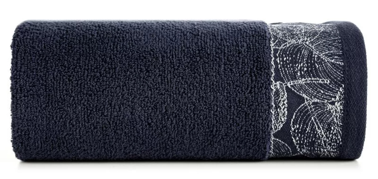 Ręcznik Agis 30x50 granatowy liście frotte 400g/m2