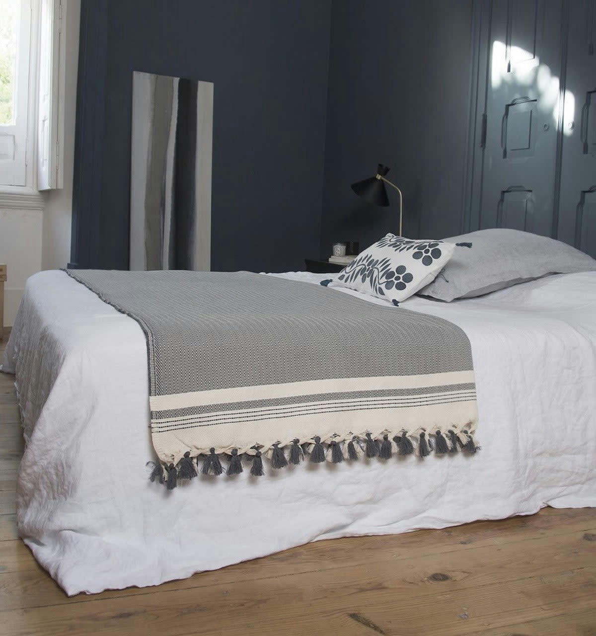 IVAN - Plaid coton  130x170 gris moyen