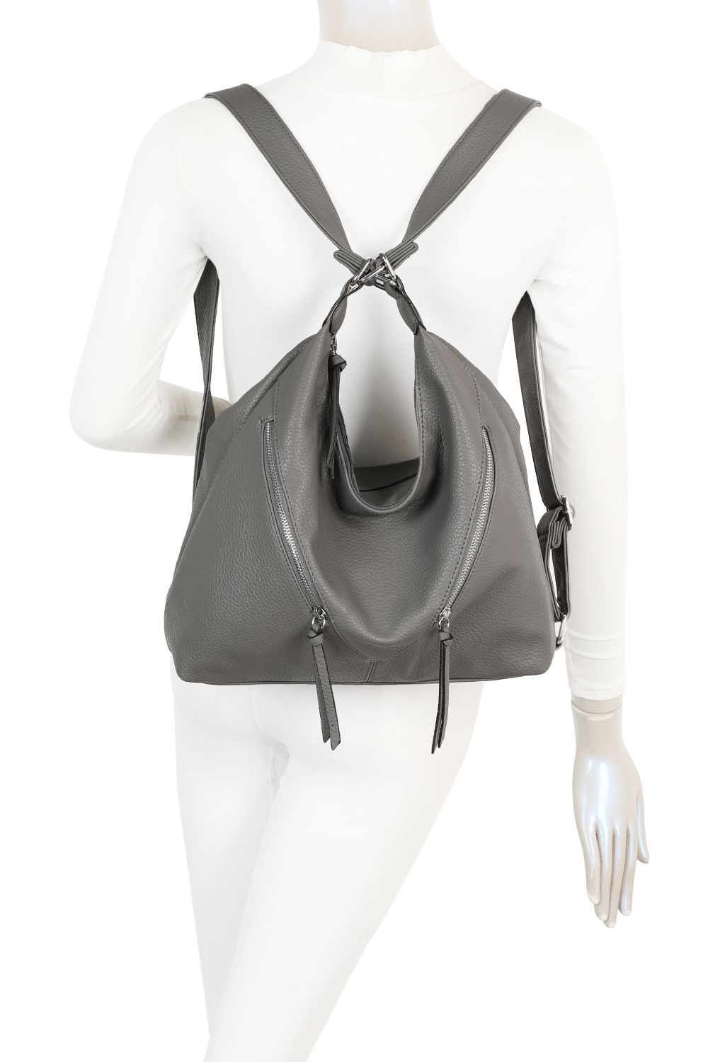 Fontanella Fashion Mim PU Leather Hobo Shoulder Bag Convertible Backpack