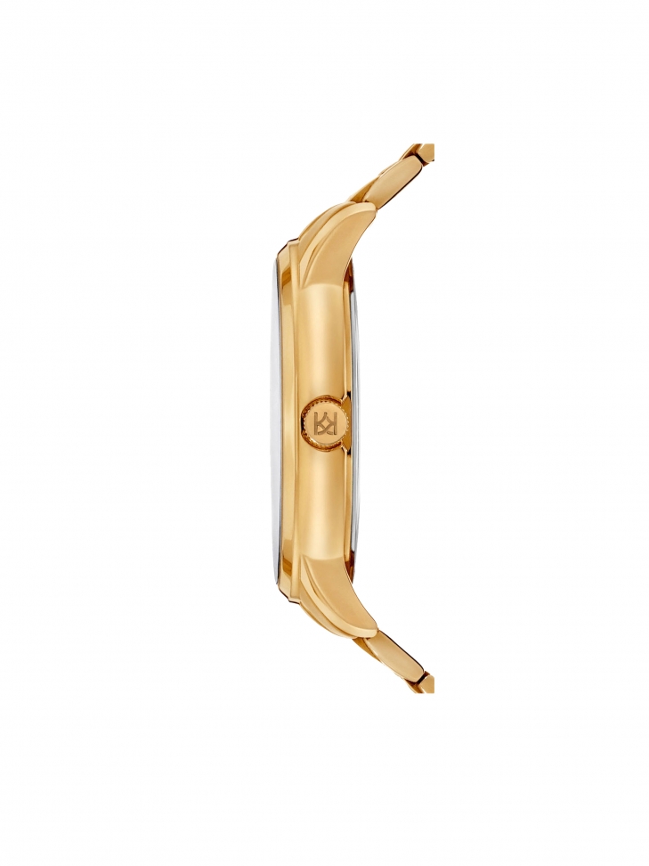 Gold watch with maroon dial