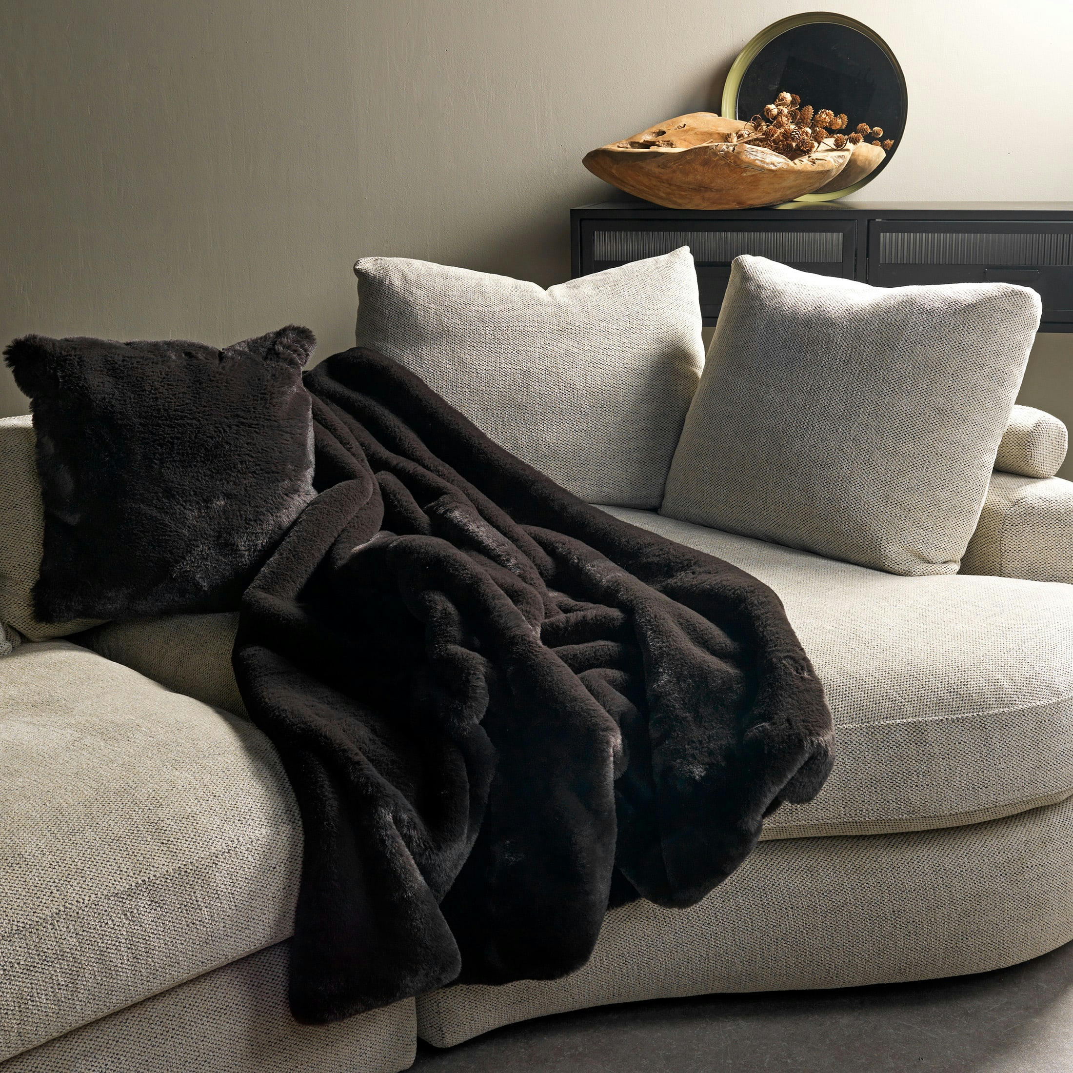 Zinzi - Plaid noir fausse fourrure 140x180 cm uni