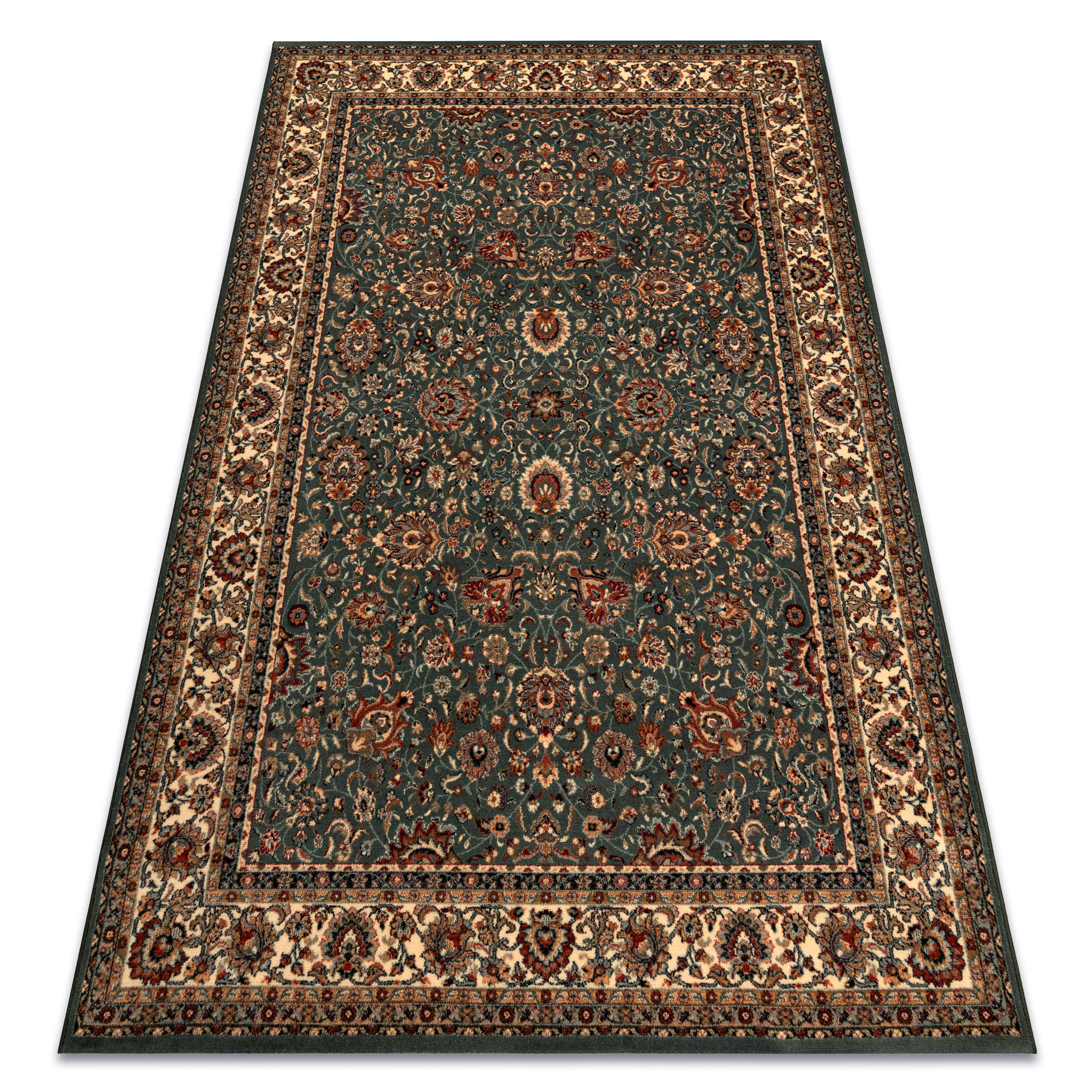Dywan wełniany KASHQAI 4362 410 ornament zielony / beż 67x130 cm