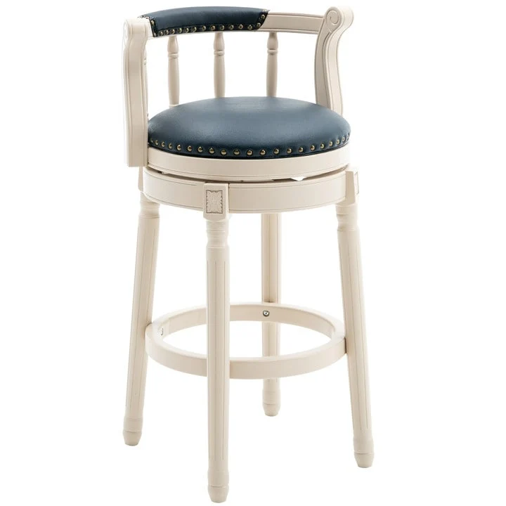 Leather Upholstered Wooden 360 Degrees Swivel Barstool with Back