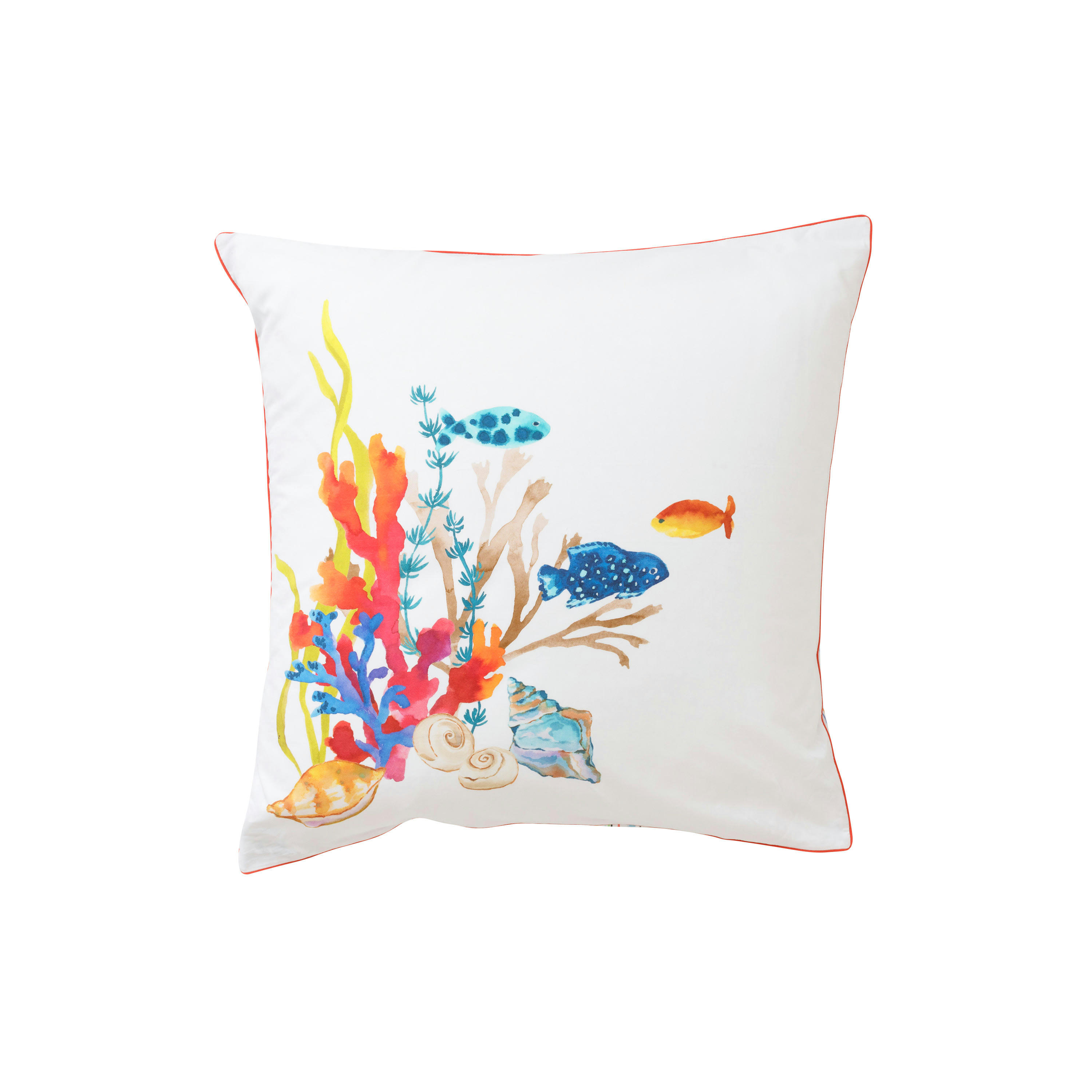 RECIF - Taie d'oreiller carrée percale de coton imprimé blanc 64 x 64 cm