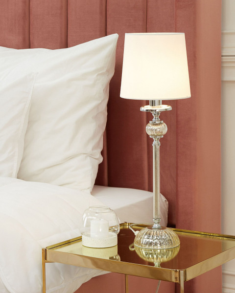 Lampa stołowa nocna abażur glamour biała