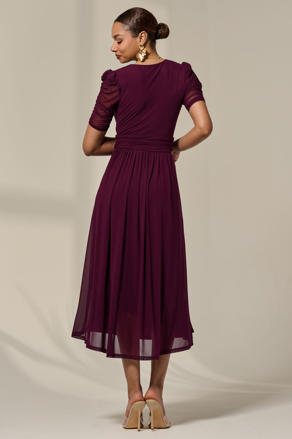 Jolie Moi Petite Wrap Front Puff Sleeve Midaxi Dress