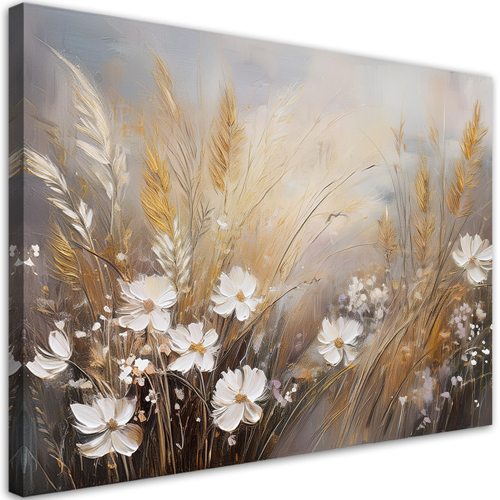 Feeby Obraz na płótnie, Kwiaty polne trawy Boho Beżowy 60x40