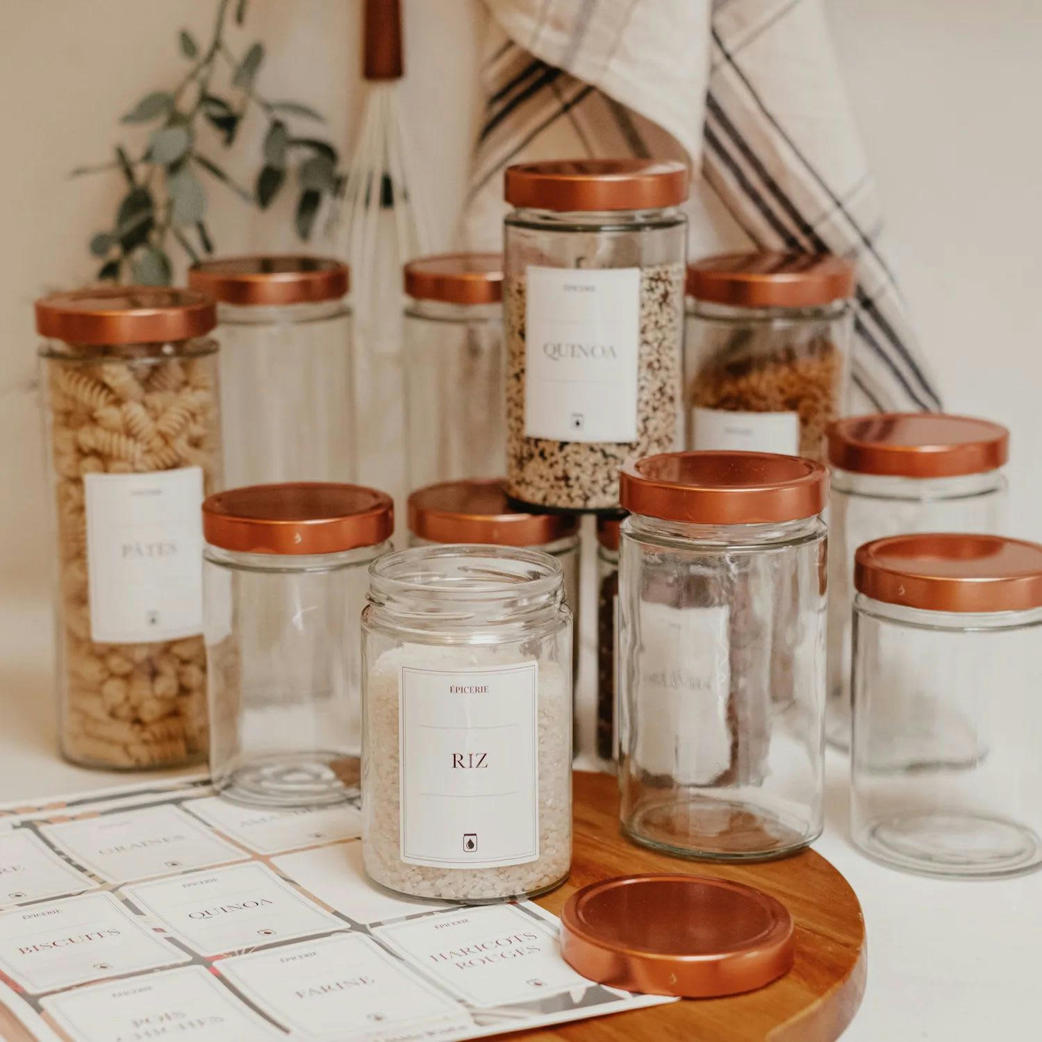 PACK EPICERIE - Pack épicerie - 12 bocaux couvercles noirs + étiquettes