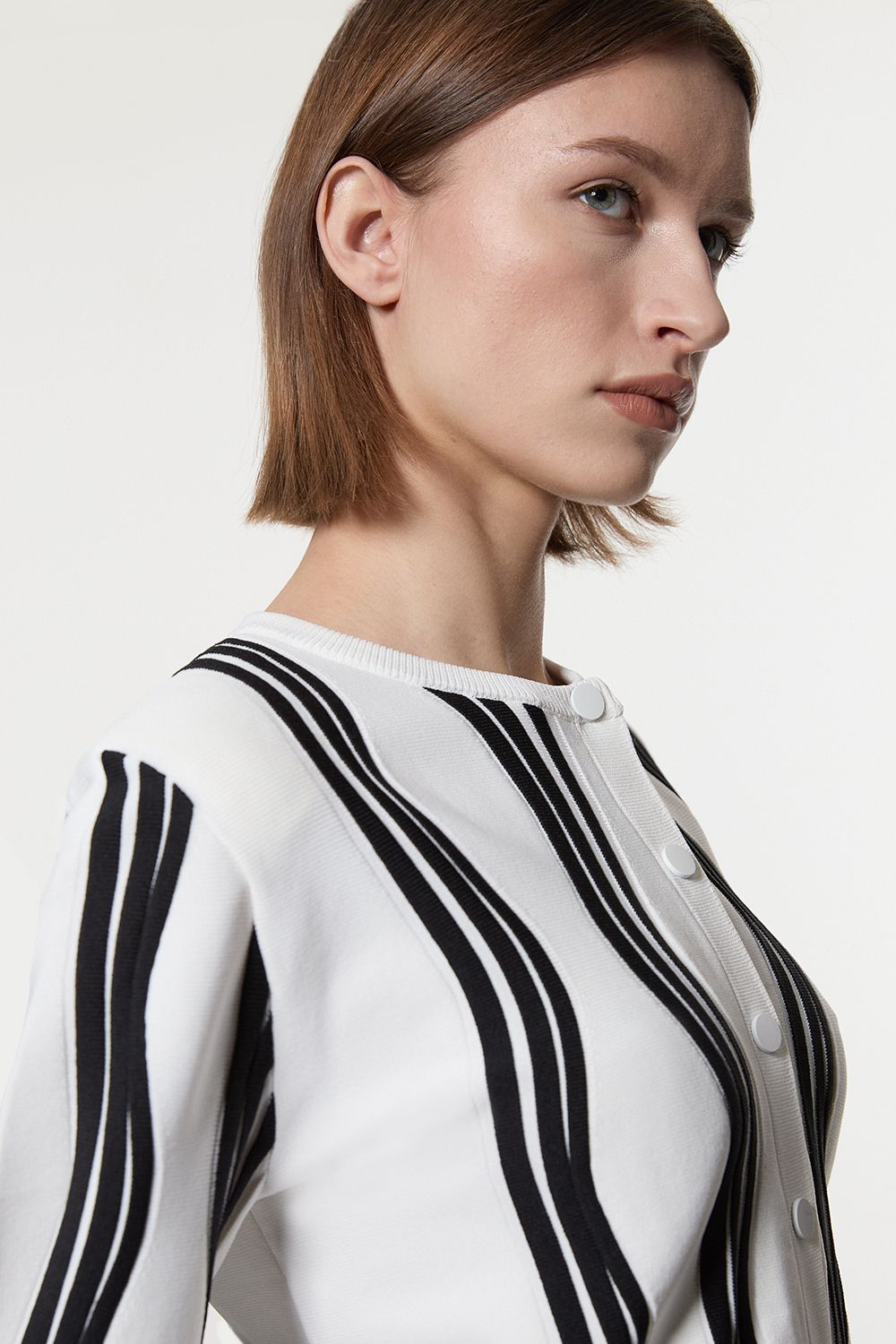 KarenMillen Contrast Wave Knit Jacket With Fringing