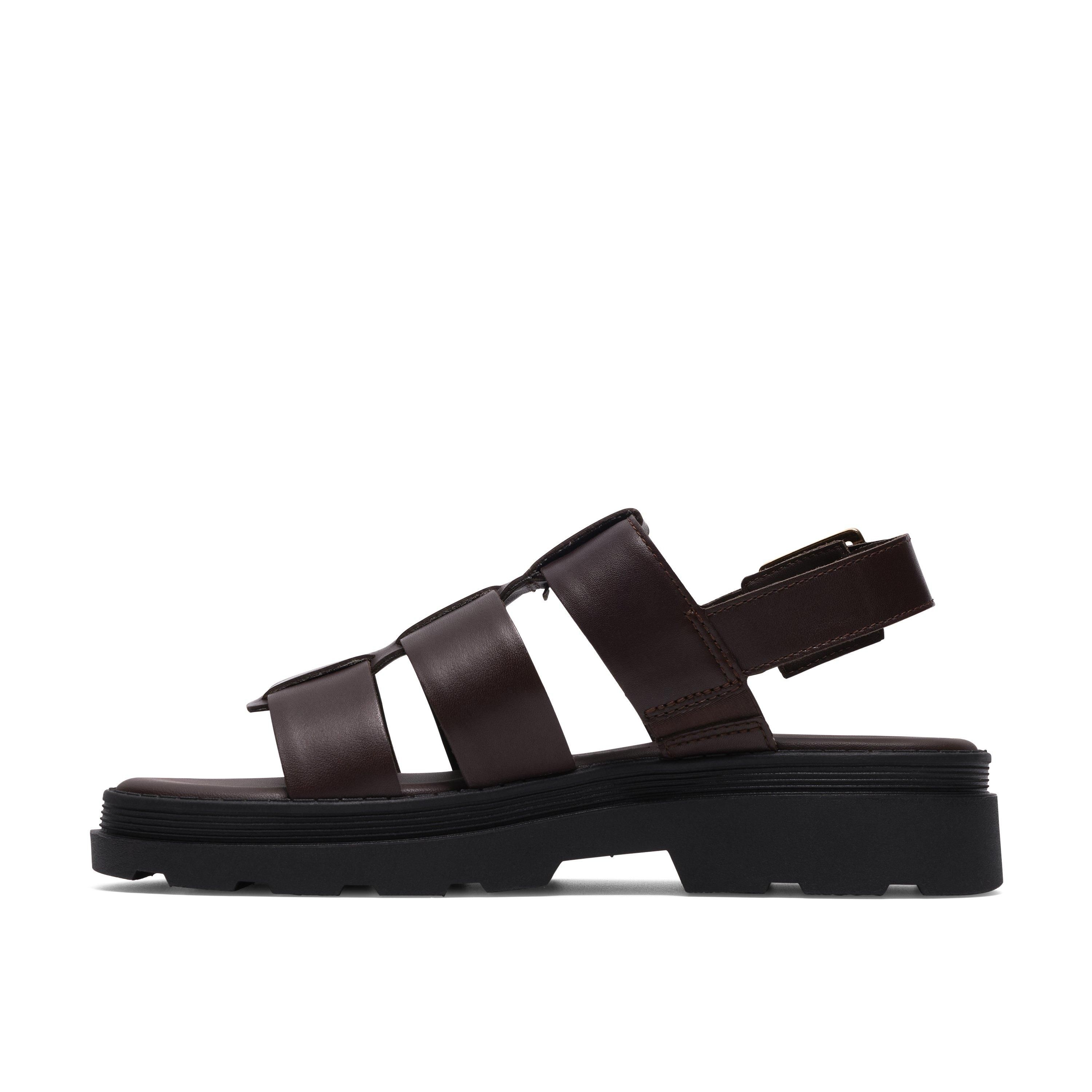 Clarks Orinoco3 Strap Dark Brown Leather Flat Sandals