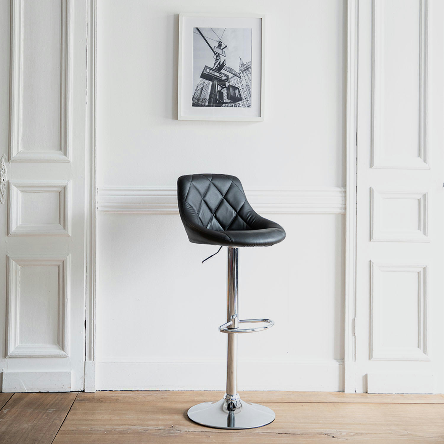 JASPER - Tabouret de bar en simili cuir noir