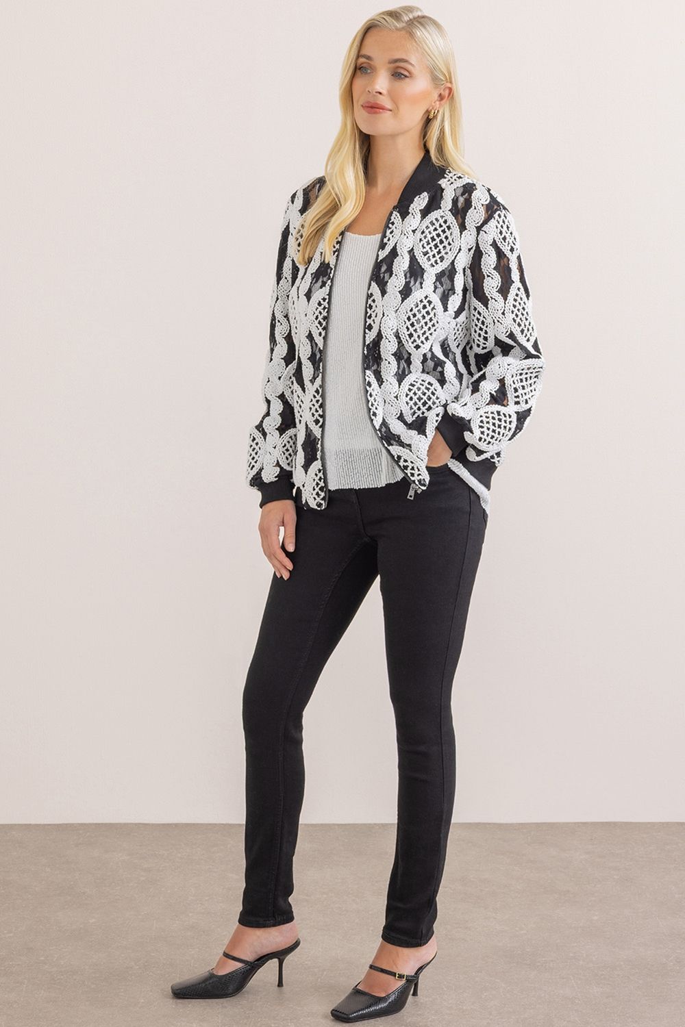 Klass. Embroidered Lace Bomber Jacket
