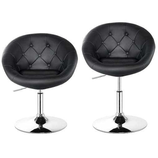 NNECW Set of 2 Swivel Round Tufted Back Chair Accent Chair with PU Leather and Chromed Base