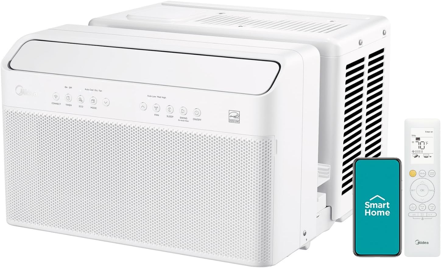 8,000 BTU U Shaped Smart Inverter Window Air Conditioner, Cools up to 350 Sq. Ft., Ultra Quiet with Open Window Flexibility, Works with Alexa/Google Assistant, 35% Energy Savings, Remote Control(12000 BTU)