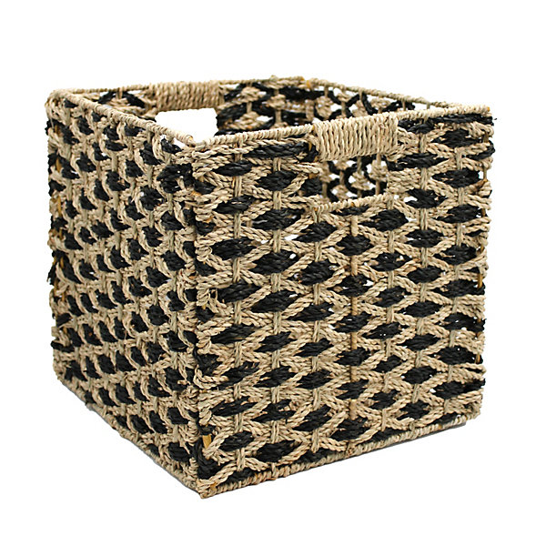 Boîte de rangement carrée en jonc de mer bicolore