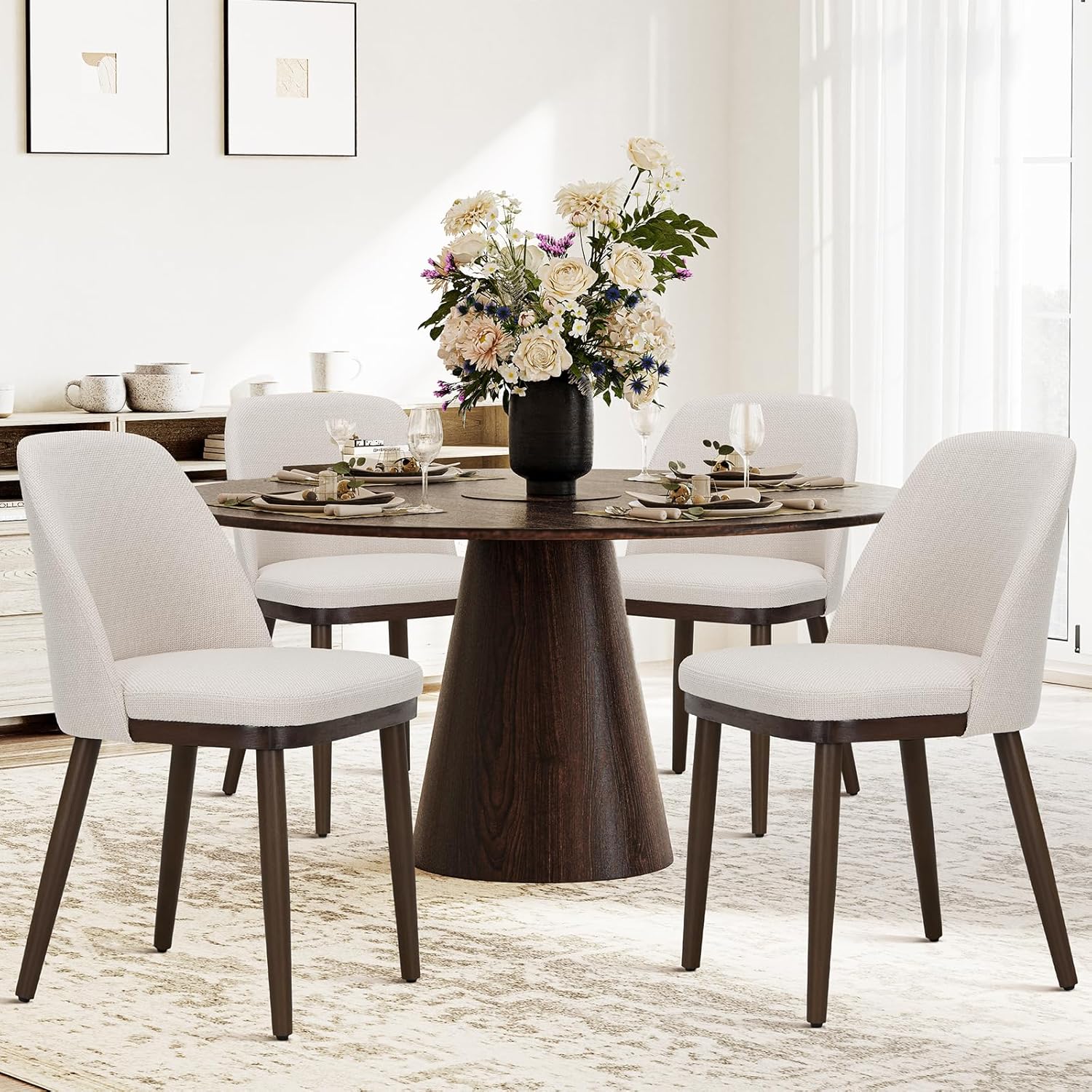 COLAMY Upholstered Dining Chairs Set of 4, Modern Kitchen Chairs with Back, Fabric Side Dining Room Chairs with Wood Legs for Kitchen Dining Room Restaurant, Beige