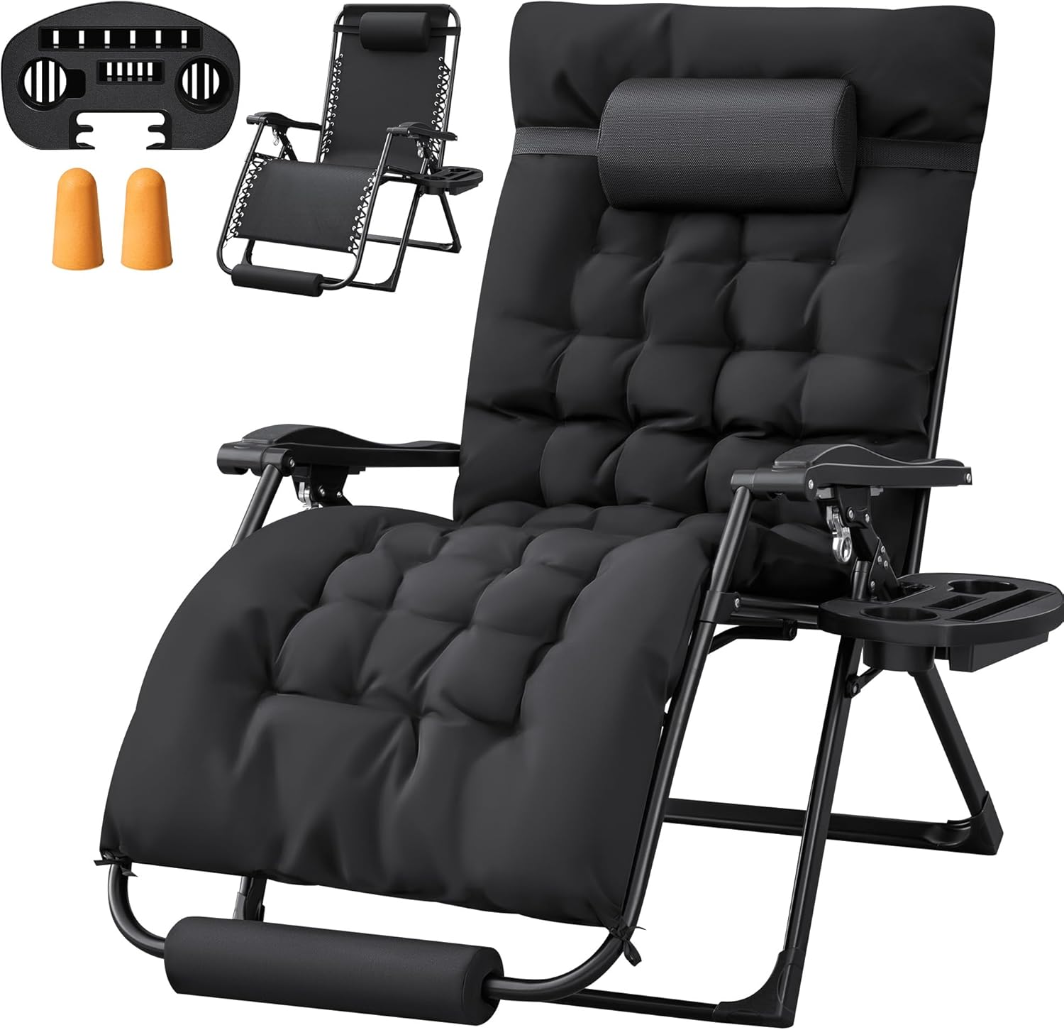 Homall Oversized Zero Gravity Chair, 32In Recliner Lounge Chair with Removable Soft Cushion and Cup Holder, Adjustable Anti Gravity Chair Folding Patio Chairs Padded for Indoor and Outdoor (Black)